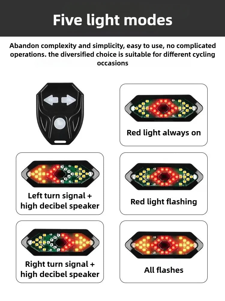 Bike Turn Signal Rear Light Wireless LED USB Rechargeable Tail Lamp Remote Control Warning Light for Bicycle Safety Accessories