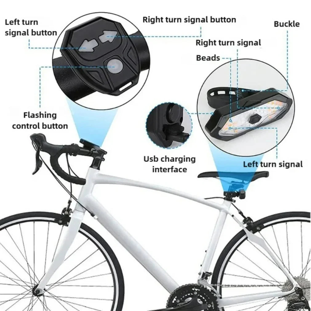 Bike Turn Signal Rear Light Wireless LED USB Rechargeable Tail Lamp Remote Control Warning Light for Bicycle Safety Accessories