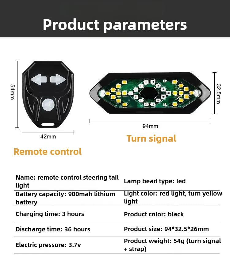 Bike Turn Signal Rear Light Wireless LED USB Rechargeable Tail Lamp Remote Control Warning Light for Bicycle Safety Accessories